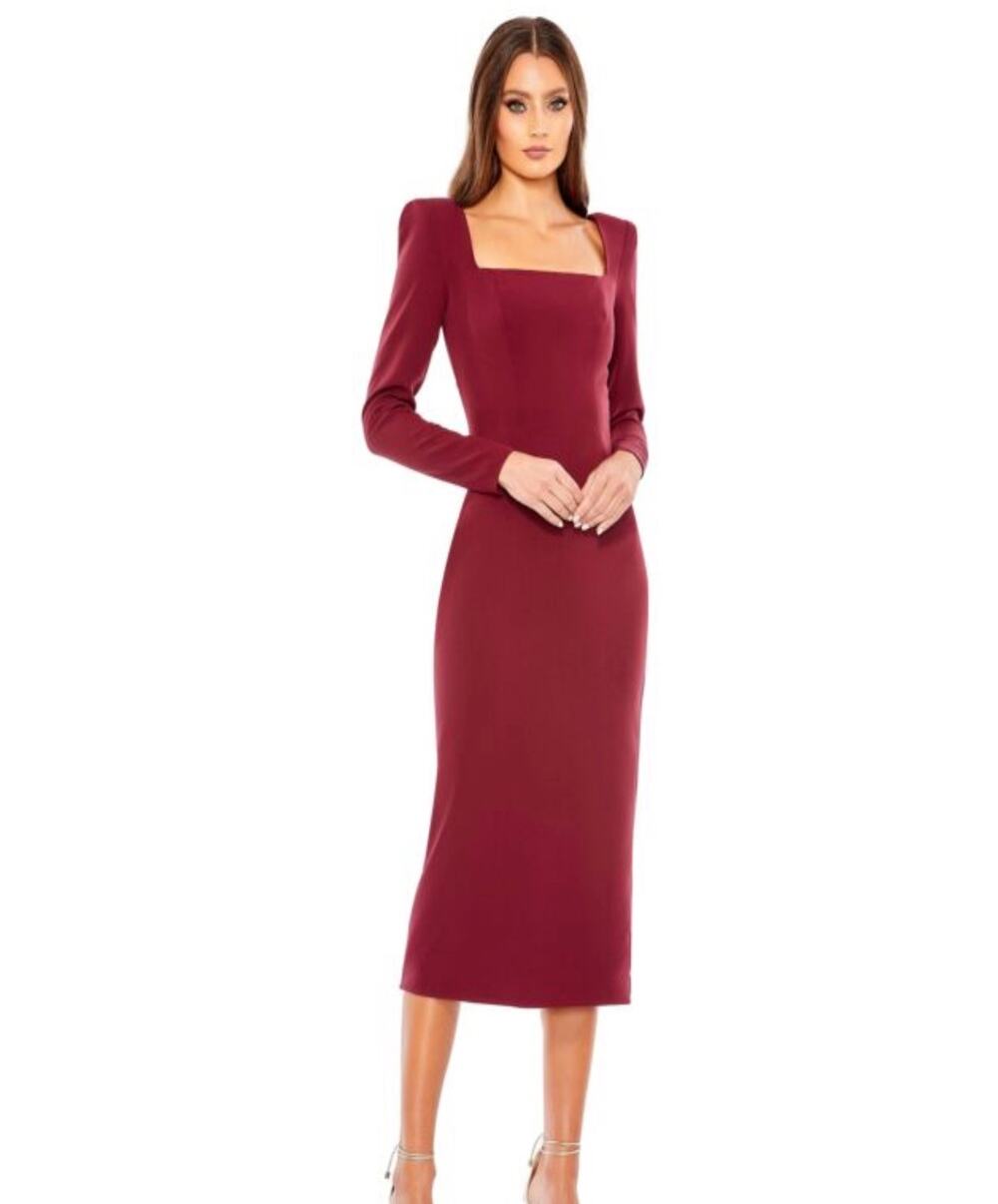Ieena for Mac Duggal 26710 Square Neck Long Sleeve Dress